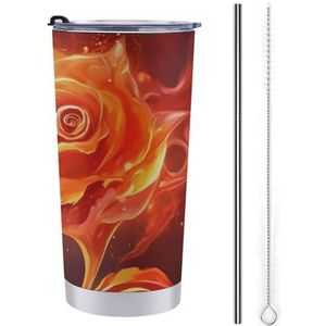 AQRJLPM Flame Rose Autobeker van roestvrij staal 20 oz beker met rietje en deksels lekvrij geïsoleerde roestvrijstalen reiskoffiemok pobtable voor koude warme dranken kamperen