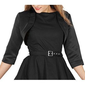 BlackButterfly Satijn Bolero Jasje - Half Mouw (Zwart, 2XL)