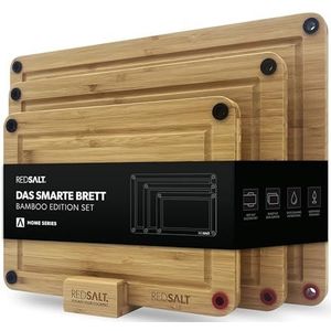 REDSALT® innovatieve bamboe houten snijplank set van 3 anti-slip | 38x26 32x22 26x18cm houten planken aan beide zijden te gebruiken antibacteriële diepe sapgroef FSC-gecertificeerde premium kwaliteit