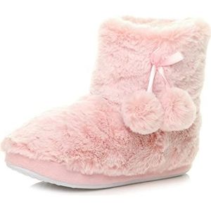 Ajvani Dames dames slipper pom pom faux fur gebreide winter zachte pluizige slippers indoor enkellaarzen maat, Lichtroze bont, 39 EU