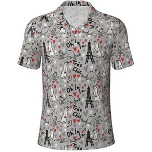 PPHGUT Franse Mode Model Fretten Print Mannen Korte Mouw Comfort Polo Shirts Casual Dagelijks Outdoor Vakanties Sport Reizen, Zwart, S