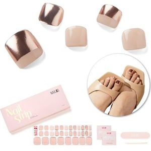 NAILOG Semi Cured Gel Nagelstrips, teennagellakstrips met glanzende gel-afwerking, 32 stuks Long Lasting Pedi Nail Wrap, Mermaid