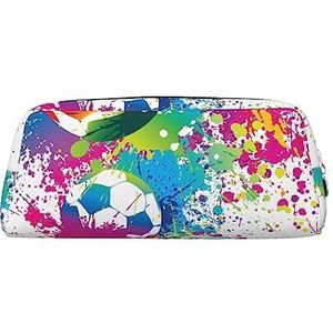 Kleurrijke Voetbal Print Etui Waterdichte Lederen Potlood Pouch Reizen Comestic Bag Opbergtas Voor Werk Kantoor, Zilver, Eén maat, Kunst