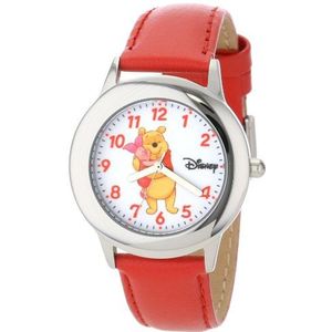Disney Kids' W000873 Tween Winnie Stainless Steel Red Leather Strap Watch