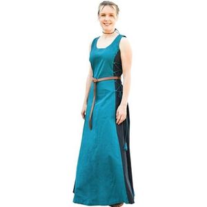 Battle-Merchant Mouwloze middeleeuwse jurk Jarle – Viking-jurk met bandjes voor dames – middeleeuws kostuum, LARP, fantasy, petrol/donkerblauw, XL