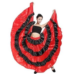 Dames Flamenco Kostuum Volwassenen Spaanse Dans Rok Ballroom Oefen Rok Zigeuner Prestaties wedstrijd Kostuum Halloween Buik Rok,Rood,720°