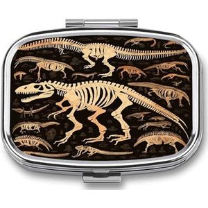 Dinosaurus Skelet Print Pillendoos Pil Organizer Pil Case 2 Compartiment Geneeskunde Pil Organizer Kleine Pil Case Pil Container Pillenhouder Leuke Pillendoos Mini Pillendoosje