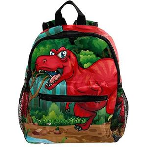 Mini Rugzak Pack Bag Rode Dinosaurus Wandelen in de Jungle Leuke Mode, Meerkleurig, 25.4x10x30 CM/10x4x12 in, Rugzak Rugzakken
