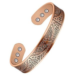 Koperen magnetische armband voor mannen vrouwen armband,Tree of Life Soild koperen manchet armband met 6 magneten,verstelbare maat met geschenkdoos