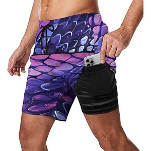 Poison Snake Print Zwembroek voor heren, sneldrogend, 2-in-1 strandsportshorts met compressieliner en zak