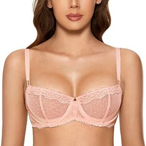 DOBREVA Balconette Beha Dames met Beugel Dirndl Push Up Sexy Beha's Kant Grote Maten Ongevoerd Peachy Keen 75D