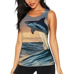 Jkkghll Blauwe Haai Print Zomer Atletische Gym Activiteit Tank Tops Running Wandelen Casual Wear Blijf Koel Droog, Zwart, S