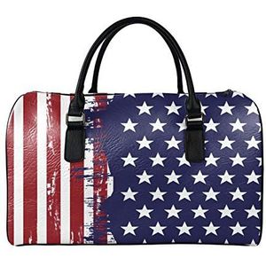 SEANATIVE Grote Capaciteit Reizen Duffle Bag Voor Vrouwen Mens Lederen Weekender Tassen Overnachting Duffle Bag Bagage, Rode en blauwe vlag