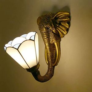 Tiffany Stijl Wandlamp, Olifant Vormige Decoratieve Wandlamp, Gekleurd Glas Handwerk, Retro Voet, Gebruikt In Gangen, Balkons, Trappen