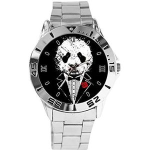 Heren Panda Design Analoog Polshorloge Quartz Zilveren Wijzerplaat Klassieke Roestvrij Stalen Band Dames Heren Horloge
