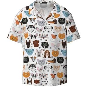 YQxwJL Koude Boom Camouflage Print Mens Casual Button Down Shirts Korte Mouw Rimpel Gratis Zomer Jurk Shirt met Zak, Kat en hond gezichten Bulldog Beagle Labrador, 3XL