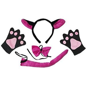 Petitebelle Dierenhoofdband Bowtie Staart Handschoenen Unisex 4st Kinderen Kostuum 1-5y (Hot Pink Wolf)