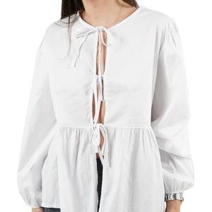 Vrouwen Tie Front Tops Puff Sleeve Babydoll Shirts Y2K Leuke Ruffle Peplum Uitgaan Top Blouse Trendy Kleding (Color : White A, Size : X-Large)
