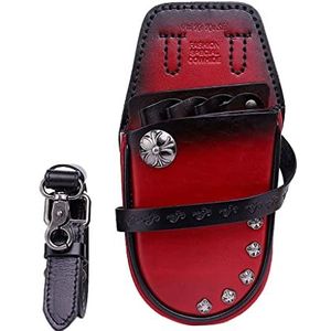 Een kapper, een heuptas, 8 stuks salon schaar holster tas koeienhuid taille schouderriem for stylisten(D)