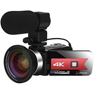 Vlogcamera, 4K videocamera for vlog -opname digitale vloggingcamera met nachtzicht wifi touchscreen HD Video digitale camera camcorder(Standard,K1 Red-Mic-Lens)