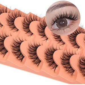 Wimpers Natuurlijke Clear Band Wimpers Cat Eye Wispy Faux Mink Washes 16MM 3D Pluizige Nep Wimper 7 paar Pack door