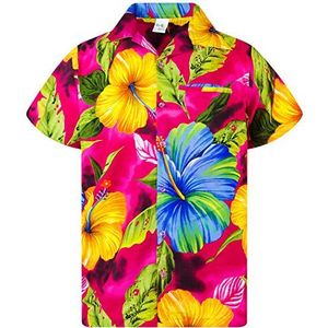 Funky Hawaiiaans Overhemd, Hawaii-Overhemd, Korte Mouw, Big Flower, Roze, XL