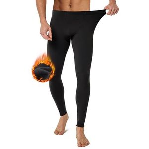 FORVEVO Lange onderbroek voor heren met fleece aan de binnenkant, winter thermisch ondergoed, ski thermische onderbroek mannen, elastische thermische broek, functionele thermische leggings, zwart, XXL