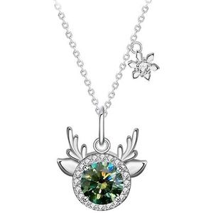 Moissan diamant 925 zilver een hert heb je ketting Kerst groene diamanten hertenhanger delicate gewei sieraden (Color : Green Diamond, Size : 1 carat moissanite)