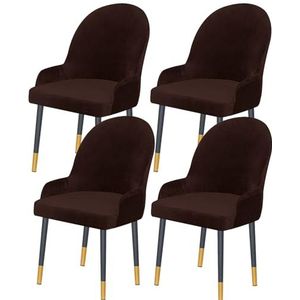 Set Van 2/4/6 Fluwelen Eetkamerstoelhoezen Met Elastische, Gebogen Rugleuning En Elastische Onderkant, Zachte, Wasbare Beschermer For Keuken, Banket En Woondecoratie(Dark Brown,4pcs)