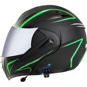 Integraalmotorhelm Met Dubbellaags Ingebouwd Vizier Opklapbare Bluetooth-Motorhelm Met Snelsluiting DOT/ECE Goedgekeurd Voor Terreinvoertuigen 2,XL(61-62CM)