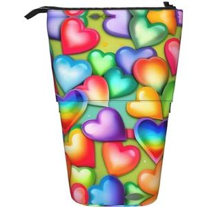 Nbtghga Regenboog Harten Print Potlood Telescopische Klassieke Kunsten Stand Up Potlood Case Organizer Potlood Houder Make-up Tas Gift, Zwart, Eén maat