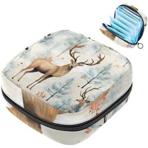 MUOOUM Kerst Bos Elanden Maandverband Opbergtas Menstruatie Pad Tas Draagbare Menstruatie Cup Pouch met Rits voor Tiener Meisjes Vrouwen Dames