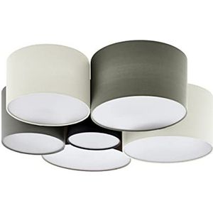 EGLO plafondlamp PASTORE, 6 lichtbronnen textiel plafondarmatuur, materiaal: staal, stof, kleur: wit, bruin, grijs, zwart, fitting: E27