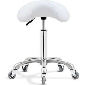 Antlu Zadelkruk stoel voor massagekliniek spa salon snijden, zadel rolkruk met wielen in hoogte verstelbaar (wit)