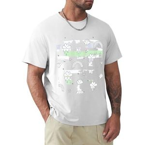 Heren T-shirt Regenboog Wolken Korte Mouwen T-shirt Ronde Hals T-shirt voor Mannen, Regenboog Wolken1, 3XL