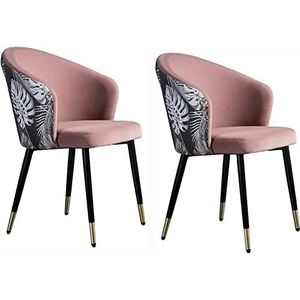 GEIRONV Eetkamerstoelen set van 2, met metalen poten fluwelen zitting en geborduurde rugleuning moderne huishoudelijke make-up stoel slaapkamer dressing stoel Eetstoelen (Color : Light Pink, Size :