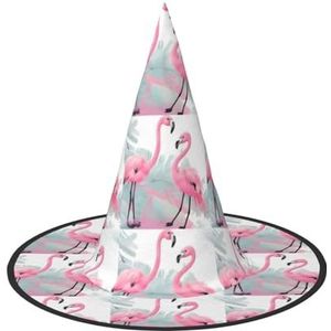 RLDOBOFE Heksenhoed Liefde Flamingo Gedrukt Tovenaar Hoed Unisex Halloween Hoed Voor Cosplay Party Decoraties