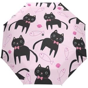 Katten Roze Stropdas Vis Compacte Reizen Paraplu Winddicht Automatische Paraplu voor Rugzak Portemonnee,
