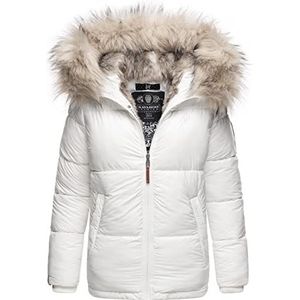 Navahoo Tikunaa Winterjas voor dames, gewatteerde jas met capuchon van imitatiebont, XS-XL, wit, M