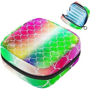 MUOOUM Regenboog Zeemeermin Eenhoorn Maandverband Opbergtas Menstruatie Pad Tas Draagbare Menstruatie Cup Pouch met Rits voor Tiener Meisjes Vrouwen Dames