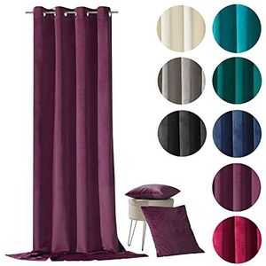 heimtexland ® Fluwelen decoratief gordijn, ondoorzichtig, 245 x 135 cm, Art Deco gordijn met ogen, type 641, aubergine