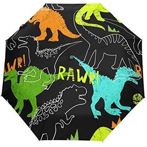 Jeansame Hippie Dinosaurussen Zwart Vouwen Compacte Paraplu Automatische Regen Paraplu's voor Vrouwen Mannen Kid Jongen Meisje