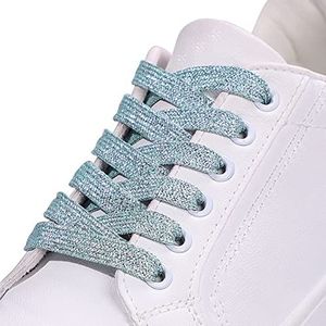 Olukssck 2 paar platte veters, metallic glitter, premium veters, sportschoenen, duurzame veters voor sneakers, lengte 80, 100, 120, 140, 160 cm, breedte 10 mm, zwart, 120 cm