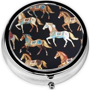 Ronde pillendoos, bruin paard, 3 compartimenten, medicijnpillenetui, waterdicht, zakpillenorganizer, draagbaar, voor pillendozen in zak of portemonnee