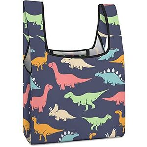 Gekleurde Dinosaurus het Winkelen Zakken Opvouwbare Tote Bag Boodschappentassen Reizen Opbergtas Pouch Met Hand
