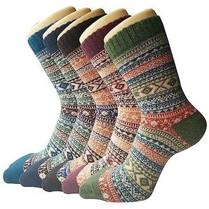 5 Paar Winterwollen Damessokken, Ademende, Zachte, Dikke Sokken - Kleurrijke Kleuren, Premium Kwaliteit, Klimaatregulerend Effect, Herbruikbaar