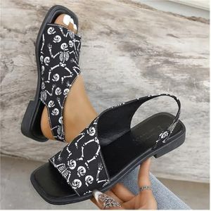 Zomersandalen Dames Street Fashion Print Damessandalen Lichtgewicht Comfortabele instapper Casual sandalen Sandalias De Mujer (Kleur : Black, Size : 40 EU)