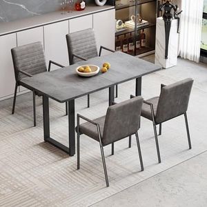 Aunvla Set van 4 verticaal gestreepte eetkamerstoelen, gestoffeerde stoel met metalen poten, moderne lounge-stoel, slaapkamer-woonkamerstoel, fauteuil, grijs