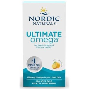 Nordic Naturals Ultimate Omega-3, 1280 mg, citroensmaak, hoge concentratie, 120 zachte capsules, zuiver en zonder GMO, zonder soja, in het laboratorium getest