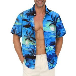 Hawaïaans shirt voor mannen - Hawaiiaanse buttondown shirts met bloemenprint, casual, korte mouwen